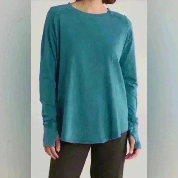 Z by ZELLA- VINTAGE WASH RELAXED LONG SLEEVE TEE IN TEAL SEAGATE, Medium - Picture 1 of 9